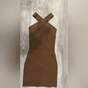Babaton Elegant Brown Cross-Back Dress